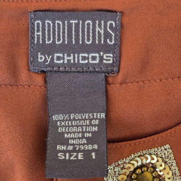 Additions By Chico's Women's Split Neck Embellished Tunic Blouse Brown Size 1/M - Picture 2 of 11